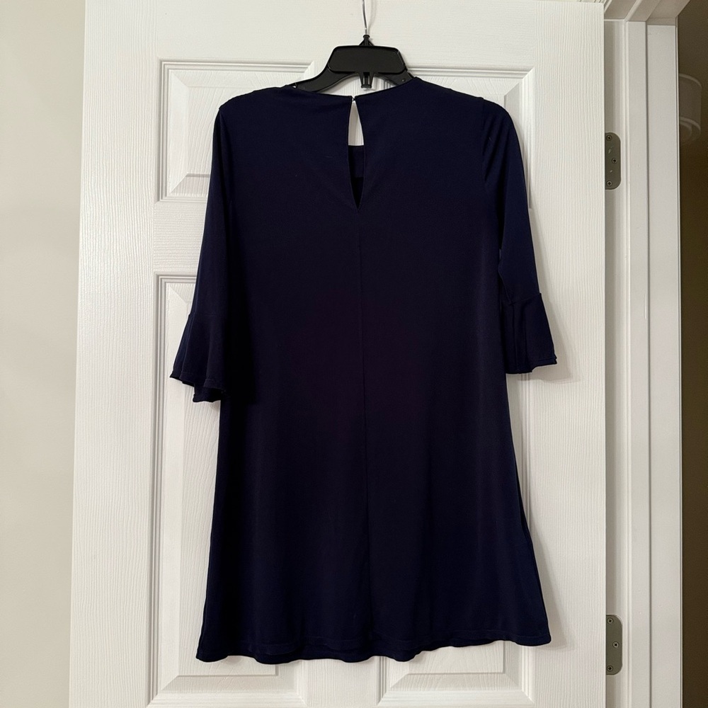 BCBGeneration Shift Navy Blue Dress Ruffle Sleeves - Picture 6 of 7